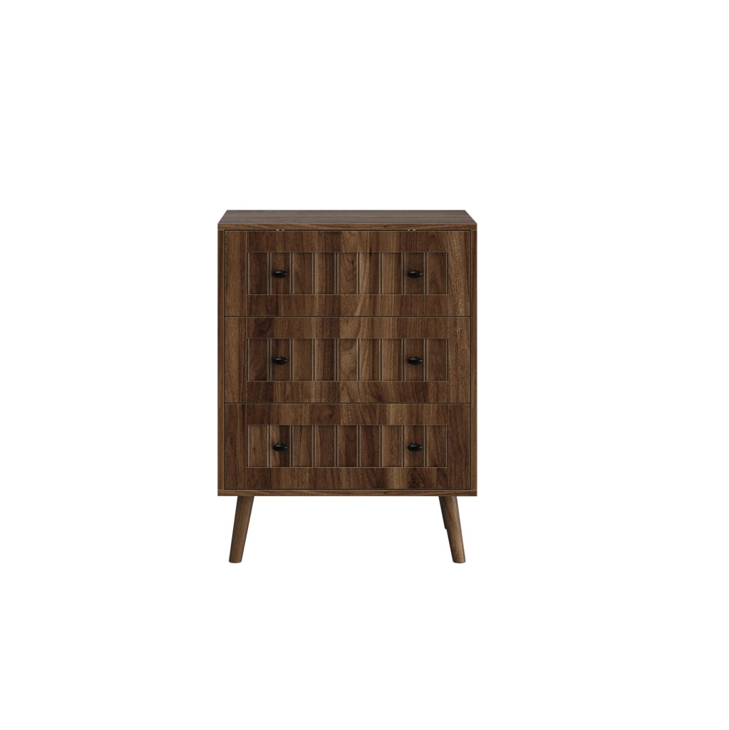Cassettiera a 3 cassetti in MDF; 60 x 40 x 79 cm; colore noce; maniglie nere
