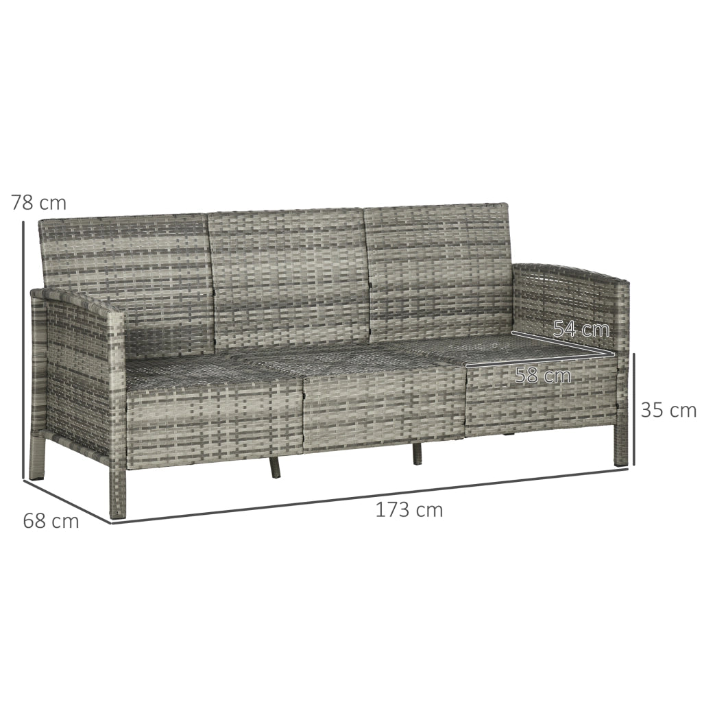 Divano 3 posti in rattan con cuscini ¨C Minimal ¨C grigio, acciaio, 173x68x78 cm
