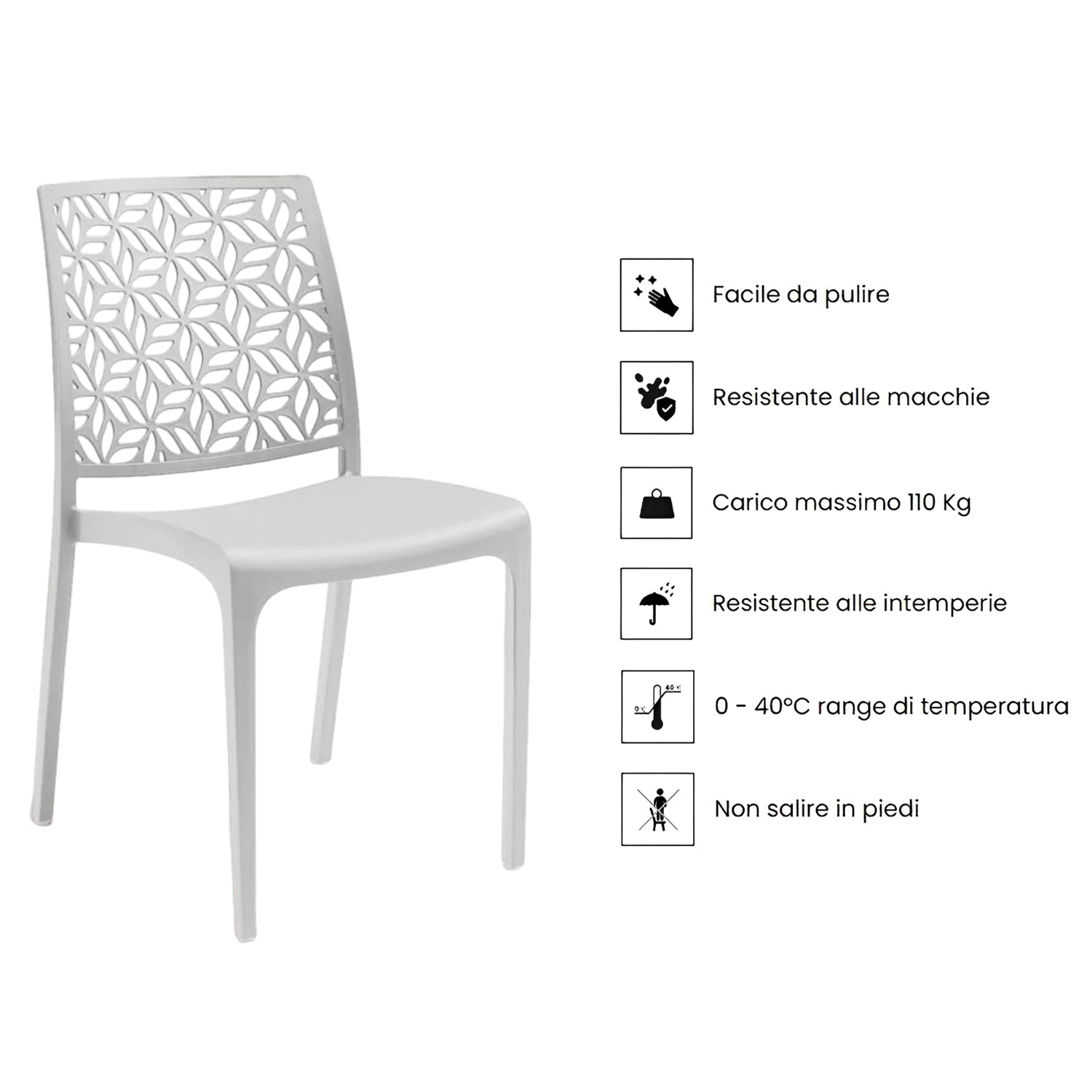 Marvin Sedia in Polipropilene Ninfa, da Interno Esterno, Sedie Impilabili, Sedie Moderne Resistenti 1 SEDIA NINFA BIANCO