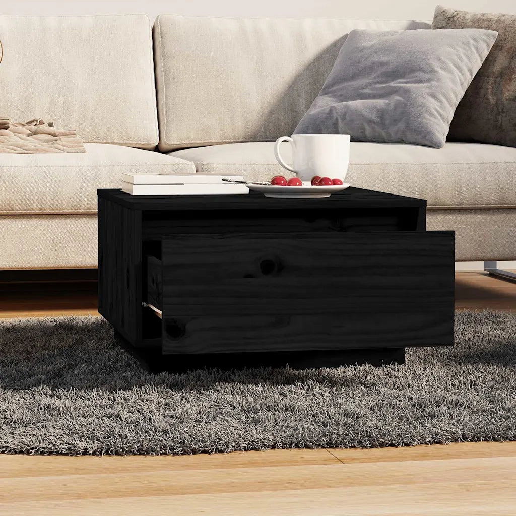 Tavolino da Salotto Nero 55x56x32 cm in Legno Massello di Pino 813409