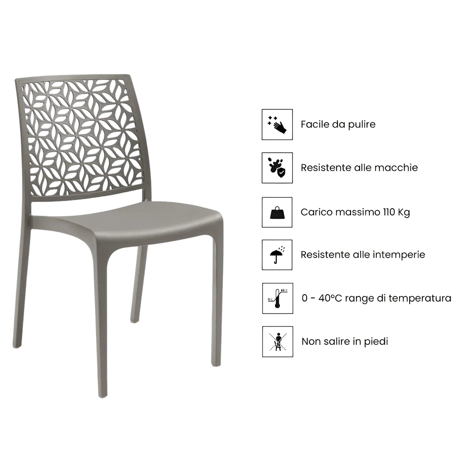 Marvin Sedia in Polipropilene Ninfa, da Interno Esterno, Sedie Impilabili, Sedie Moderne Resistent 1 SEDIA NINFA TORTORA