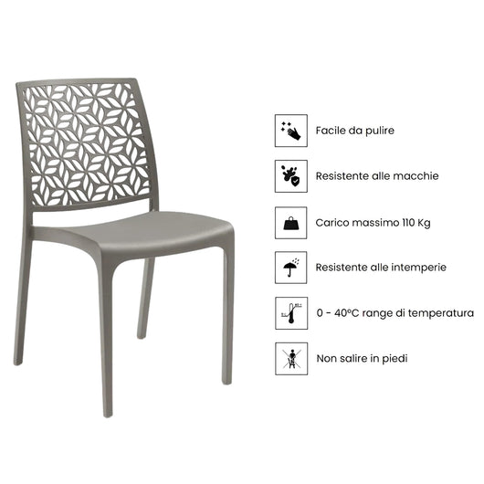 Marvin Sedia in Polipropilene Ninfa, da Interno Esterno, Sedie Impilabili, Sedie Moderne Resistent 1 SEDIA NINFA TORTORA