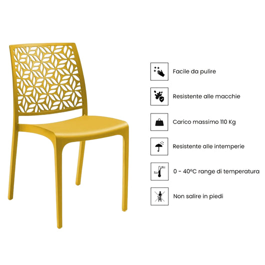 Marvin Sedia in Polipropilene Ninfa, da Interno Esterno, Sedie Impilabili, Sedie Moderne Resistenti 4 SEDIE NINFA SENAPE