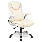 Sedia da ufficio girevole ergonomica regolabile con braccioli pieghevoli 72 x 72 x 108-118 cm comfort moderno similpelle bianca 20_0019497