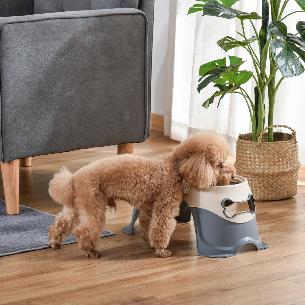 Ciotola per Cani Doppia Rialzata ¨C zephmum ¨C Acciaio Inox e Plastica Bianco Grigio 47x25x20cm
