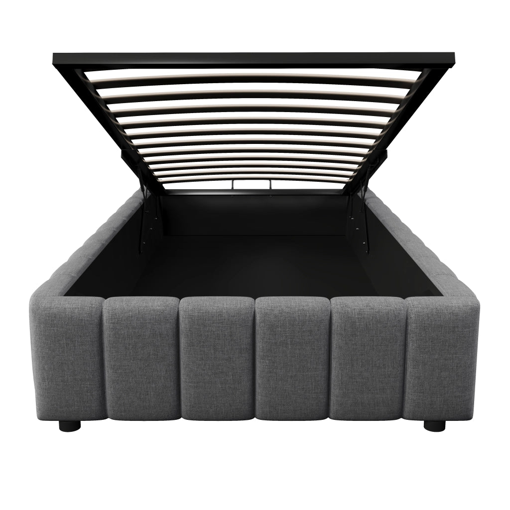 Letto singolo imbottito 90x200cm con deposito idraulico; senza testiera in grigio