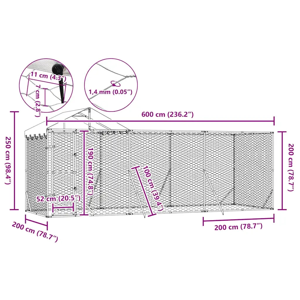 Cuccia Cani da Esterno Tetto Argento 6x2x2,5 m Acciaio Zincato 3190467
