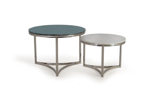 Set di 2 tavoli in acciaio inox e piano in marmo