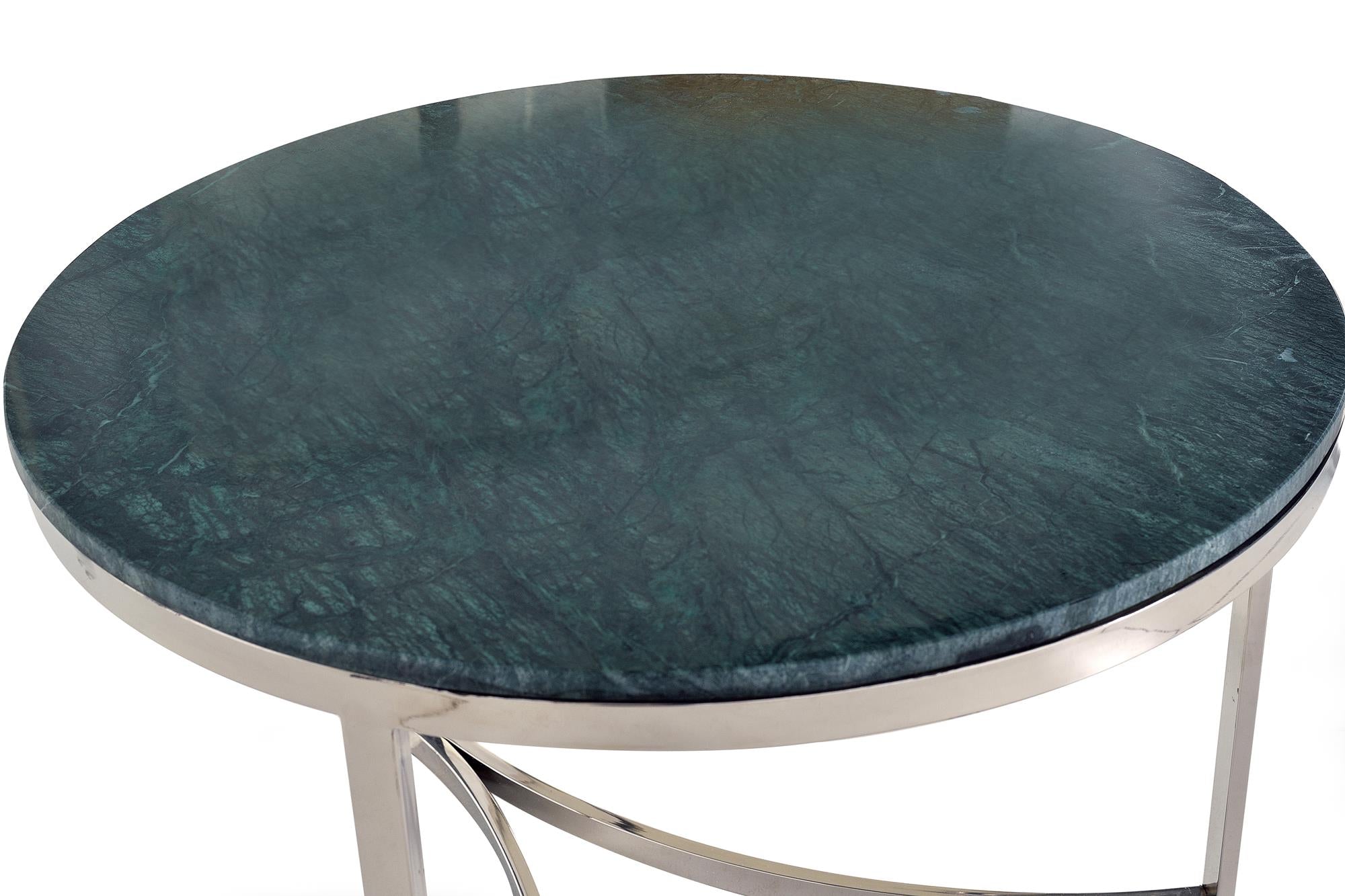 Set di 2 tavoli in acciaio inox e piano in marmo