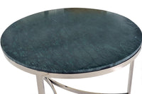 Set di 2 tavoli in acciaio inox e piano in marmo