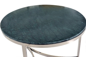 Set di 2 tavoli in acciaio inox e piano in marmo