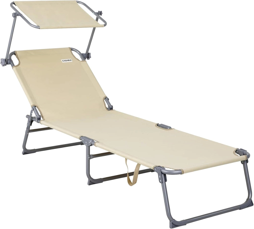 ® 2x Lettino Prendisole Pieghevole 195x60x30cm Acciaio Resistente Carico Max 150kg Tettuccio Parasole Sdraio da Giardino