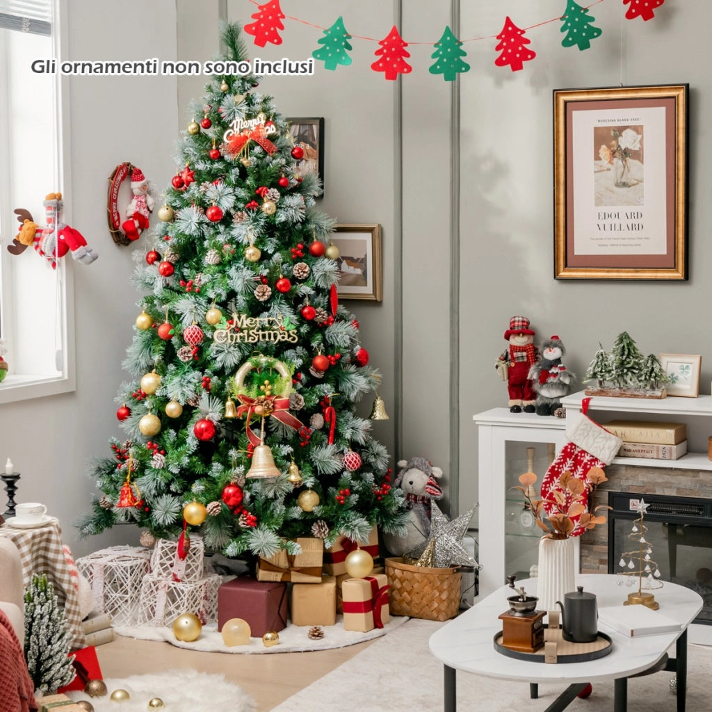 Albero di Natale pre-illuminato con aghi di pino luci led, Albero di natale artificiale incernierato da 215cm-Alberi di Natale