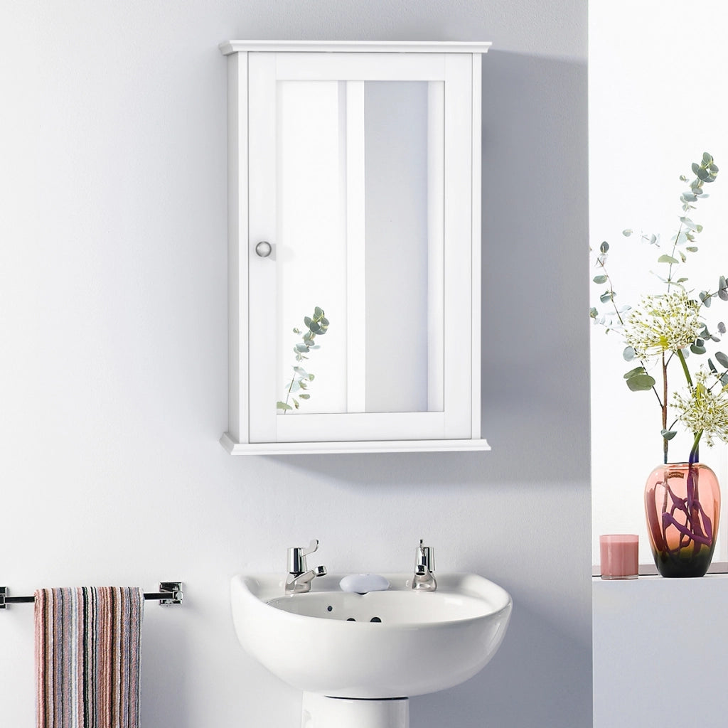 Armadio del bagno con specchio, Armadietto montato a muro con un¡¯anta Bianco-Armadi da parete
