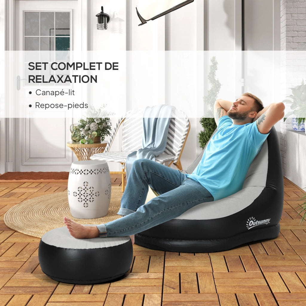 Divano gonfiabile con poggiapiedi ¨C zephmum ¨C grigio, tessuto morbido, con porta-bicchieri