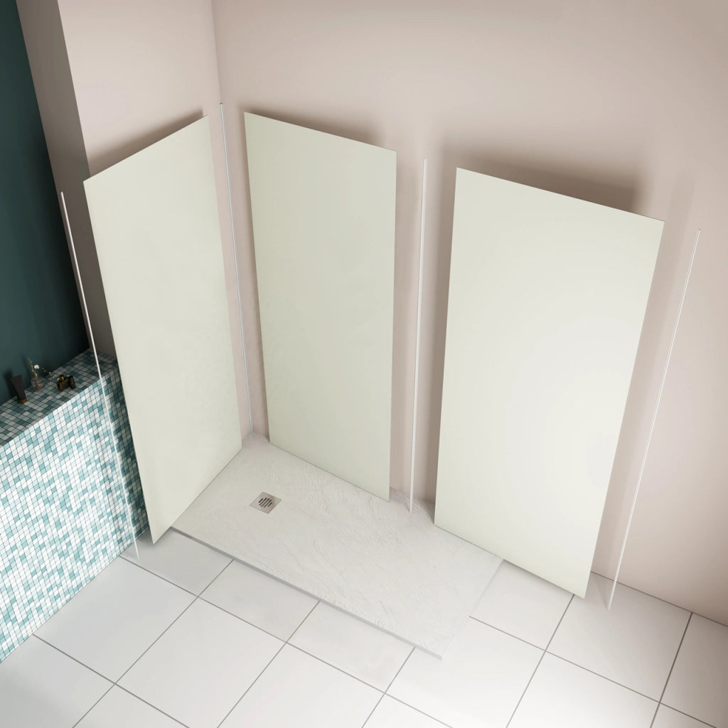 H.210 cm Pannello Doccia ad Angolo 80x100x120 cm Realizzato in Alluminio da 3 mm con Profili Finitura Bianco Avorio per Rivestimento Parete Bagno