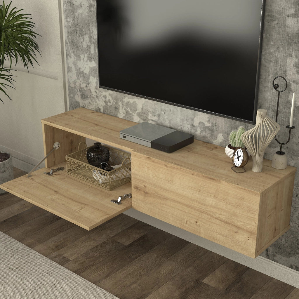 Mobile TV da Parete Nolven con 2 Ante a Ribalta 135 x 32 x 30 cm - Effetto Rovere [en.casa]