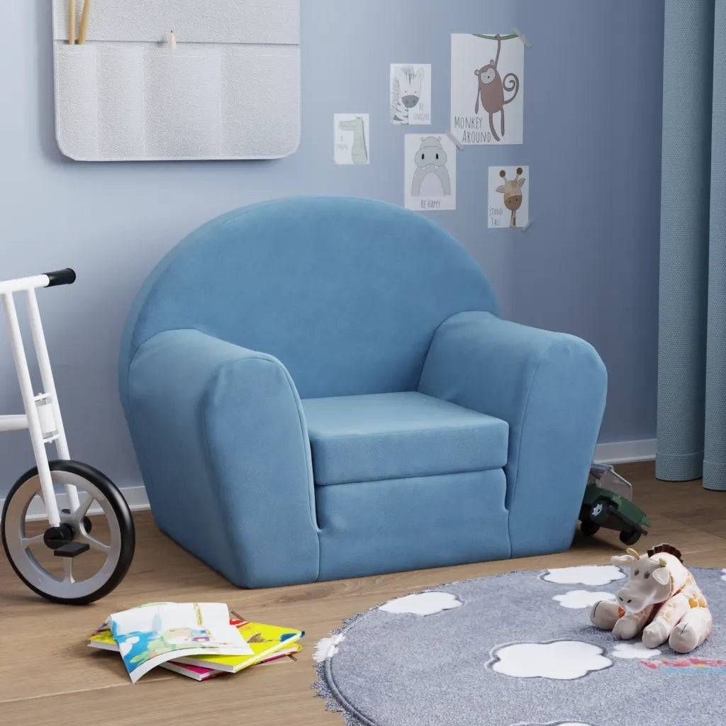 Divano Letto per Bambini-Sofa Letto-Daybed-Divanetto Blu in Morbido Peluche 452041