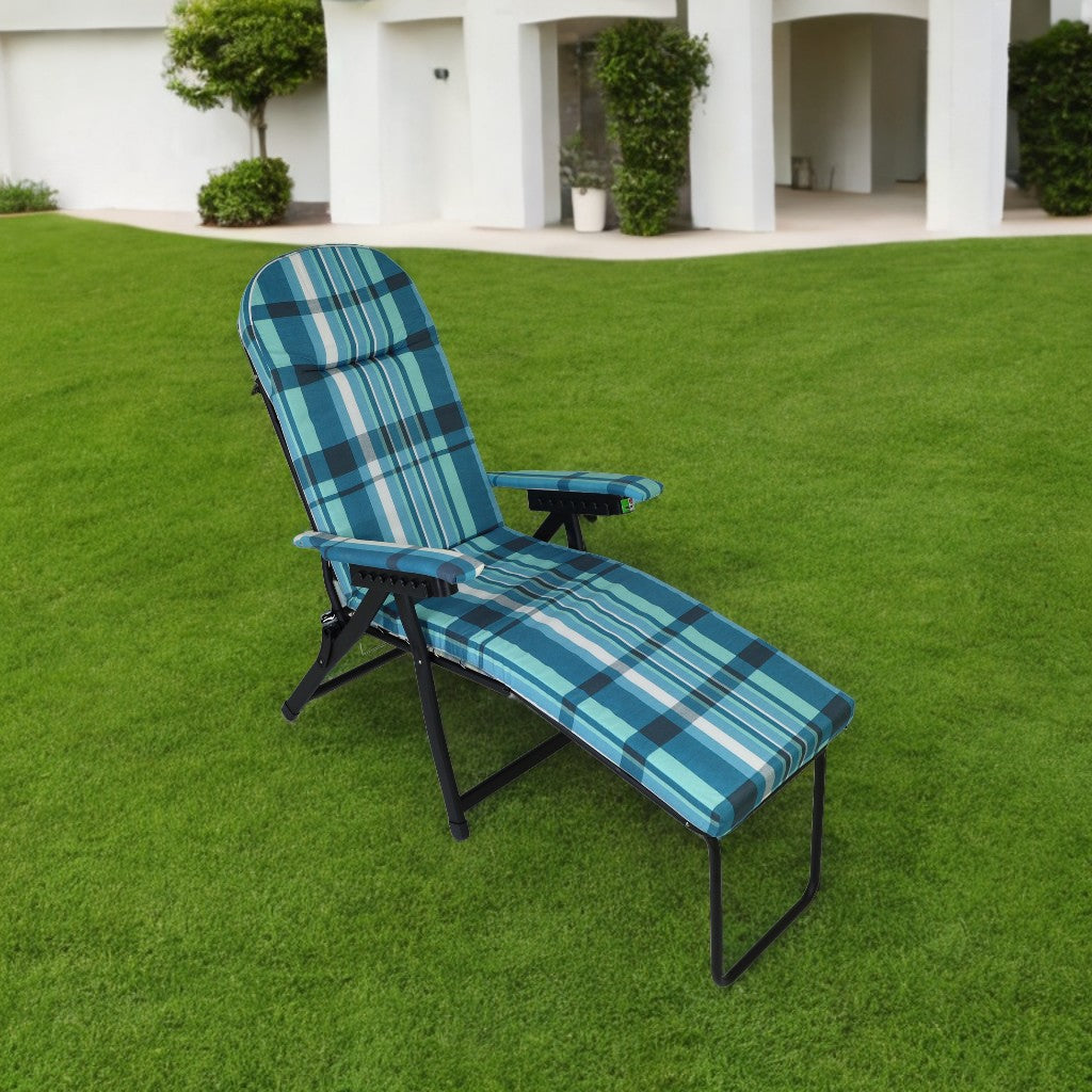 Marvin Poltrona Sdraio da Giardino con Poggiapiedi Barbara Sdraio Reclinabile Regolabile  Cuscino Imbot AZZURRO SCOZZESE