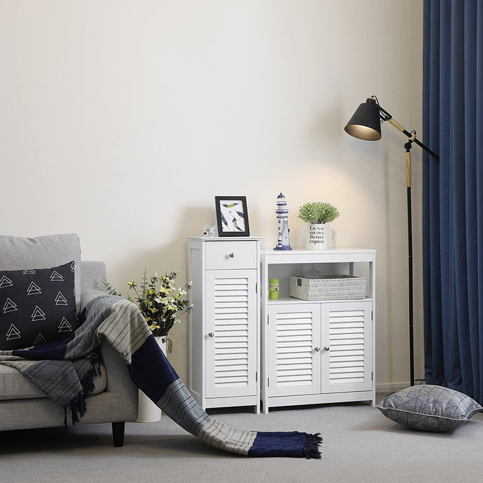 Mobiletto da bagno Valora BBC43WT in MDF bianco, design salvaspazio