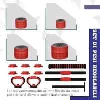 Set Pesi da Palestra 4 in 1 da 30kg, Convertibile in Kettlebell, 2 Manubri, Bilanciere e Supporto Flessioni, Rosso