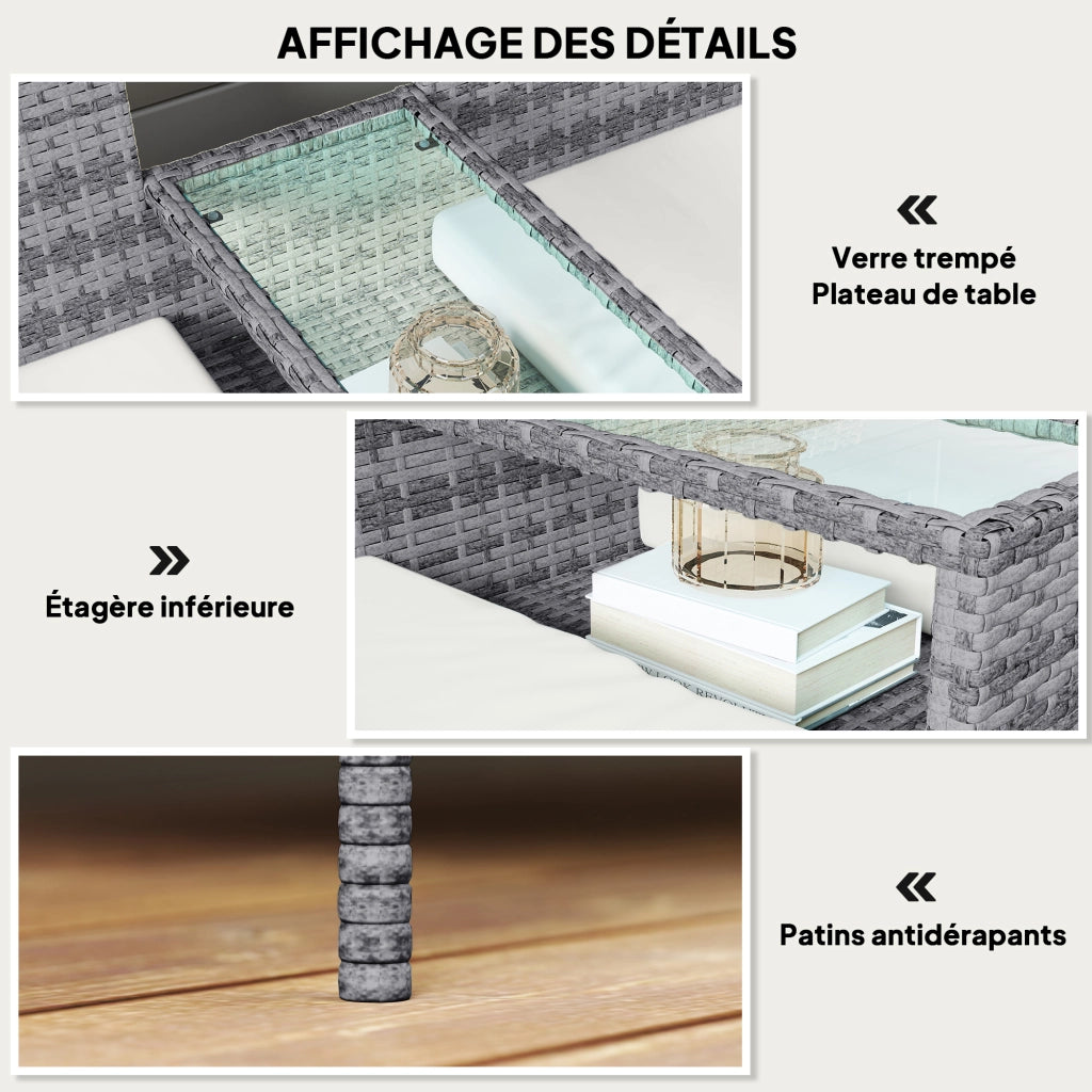 Set Giardino 2 Posti con Tavolino e Cuscini ¨C zephmum ¨C Polyrattan Nero 135x64x81 cm