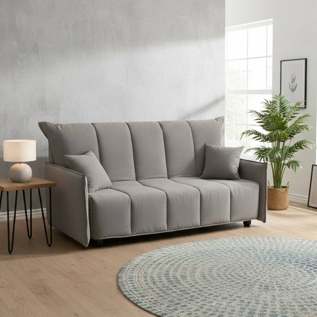 Divano Letto Ardis, Divano a 3 posti, Made in Italy, SofÒ  Soggiorno con apertura a carrello con apertura a carrello, in tessuto imbottito, con Braccioli standard, cm 190x90h85, colore Grigio
