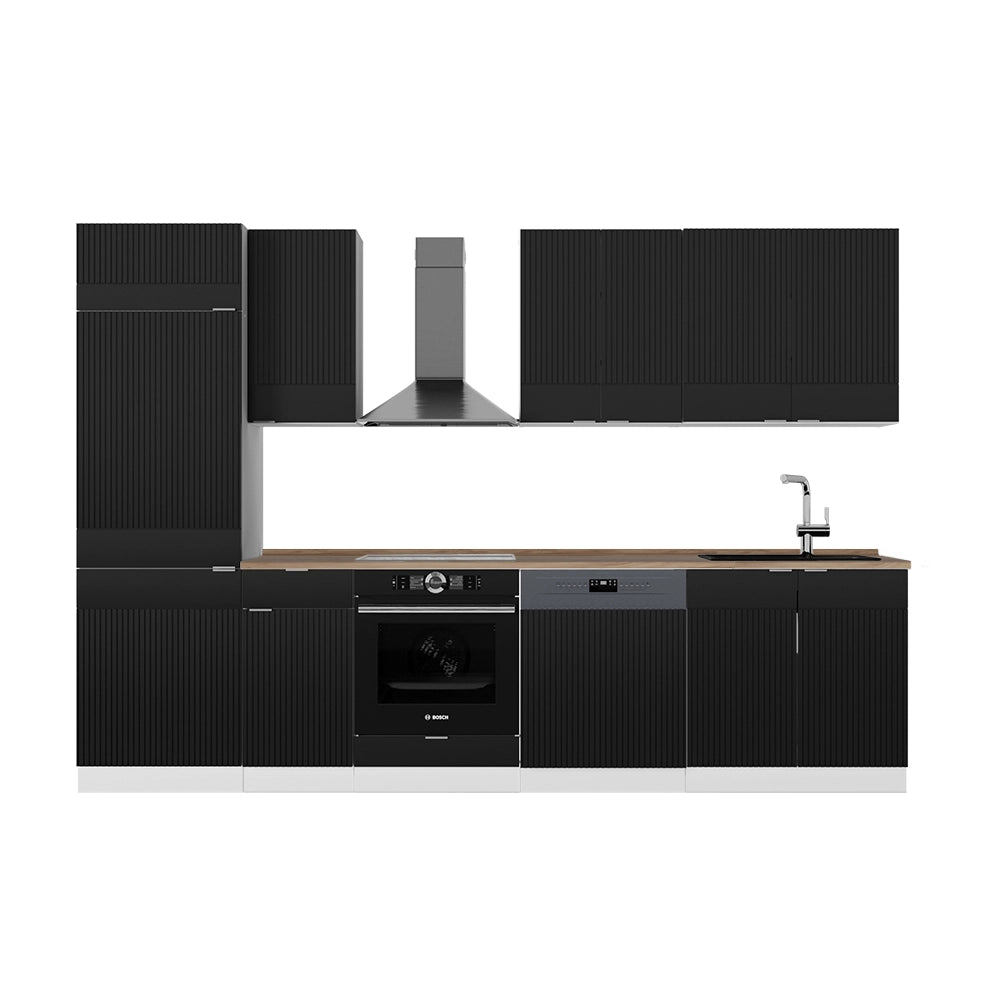 Cucina componibile Fame-Line Nero rigato/Bianco 300 cm, PL Rovere Vicco
