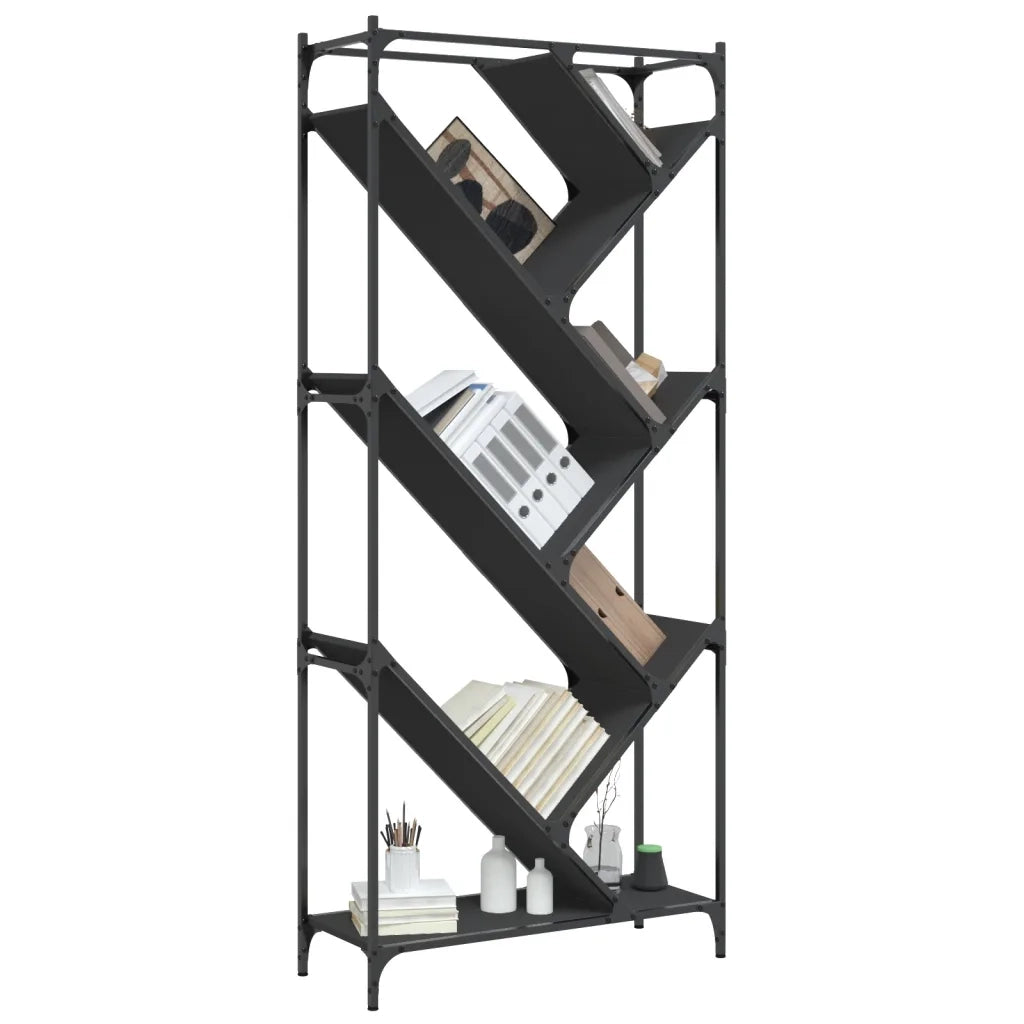 Libreria Nera 79x30x180 cm in Legno Multistrato e Metallo 845431