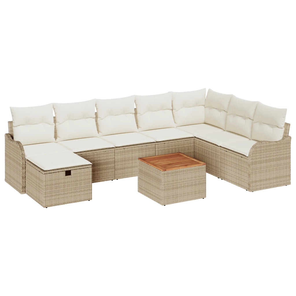 Set Divani Giardino  9 Pezzi con Cuscini Beige in Polyrattan