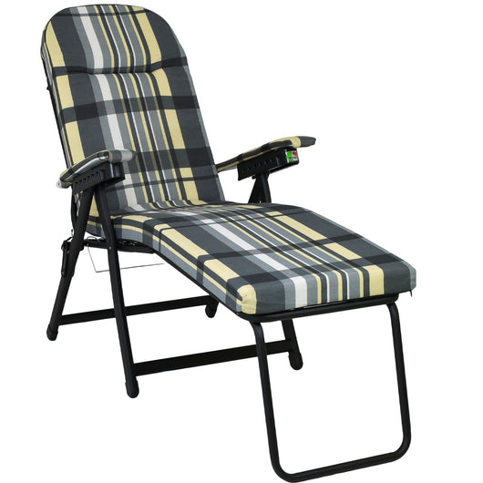Marvin Poltrona Sdraio da Giardino con Poggiapiedi Barbara Sdraio Reclinabile Regolabile  Cuscino GRIGIO/AVORIO SCOZZESE