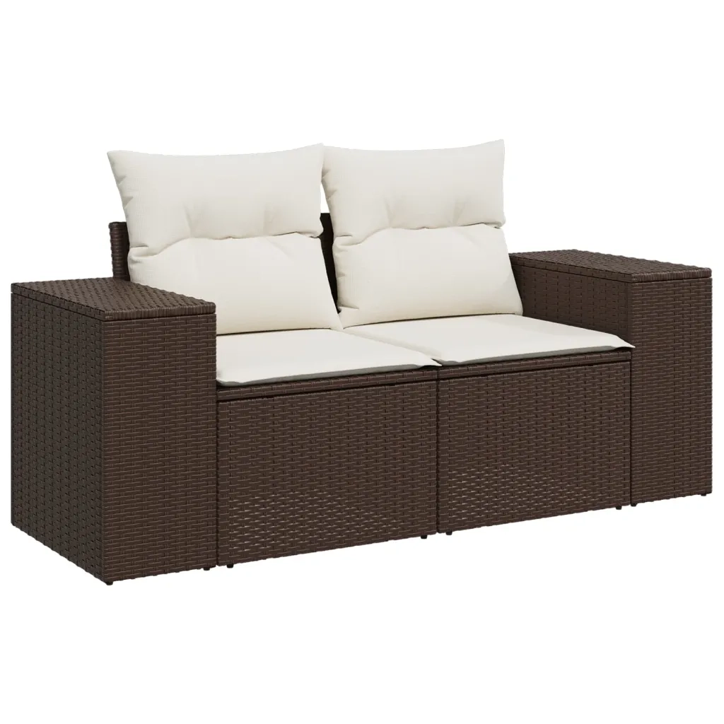 Divano da Giardino a 2 Posti con Cuscini-Sofa da Giardino-Divano da esterno in Polyrattan Marrone 588489