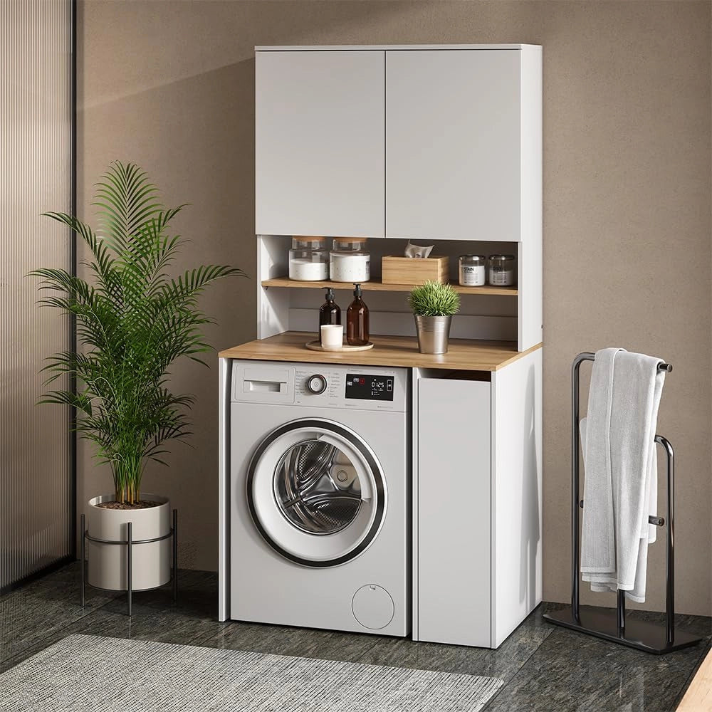 Mobile lavatrice Viktor, Bianco/Artisan, 93.6 x 88.2 cm 2 parti con ripiano