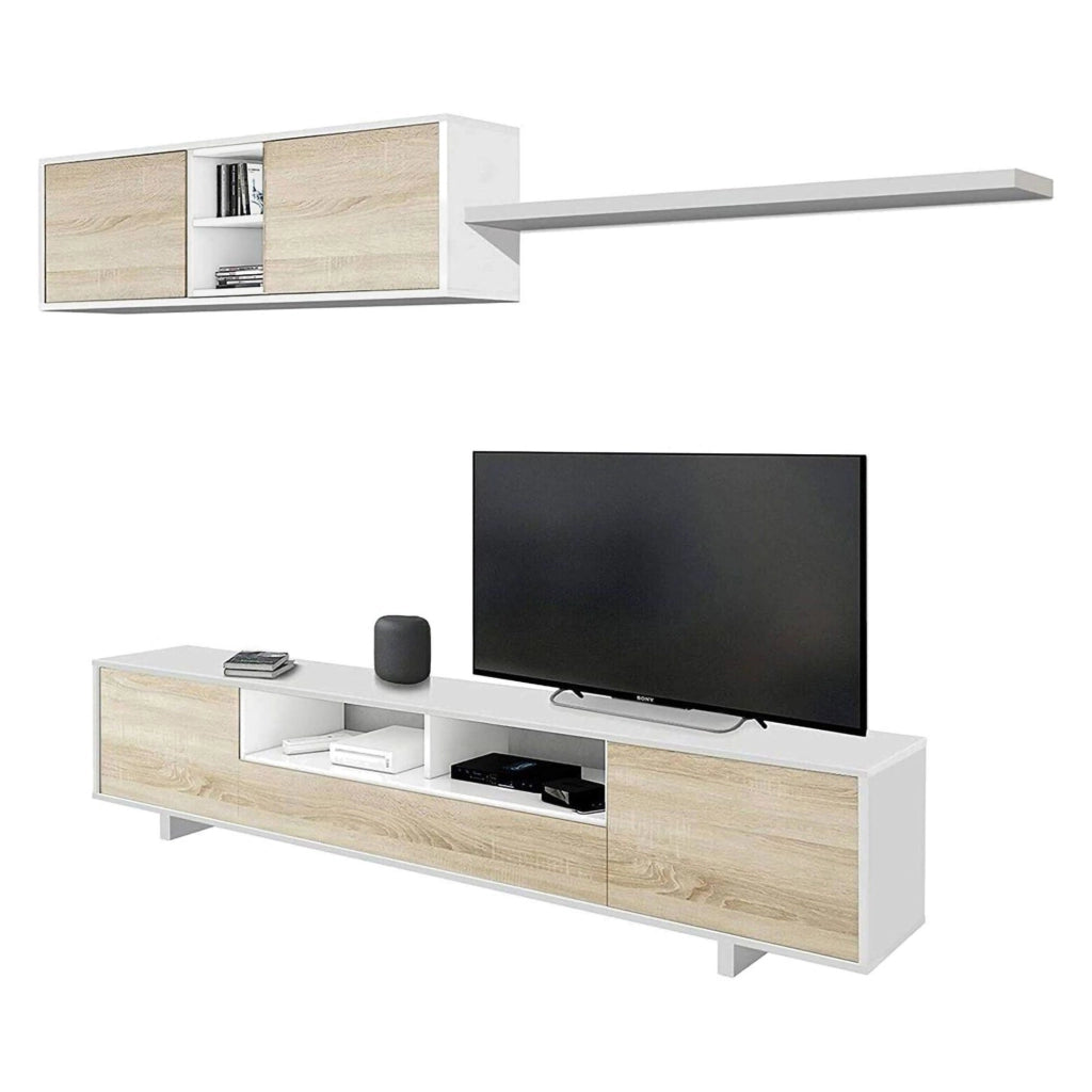 Mobile Soggiorno Angora, Parete Attrezzata 8 Ripiani, 200x41x46h cm Bianco Lucido