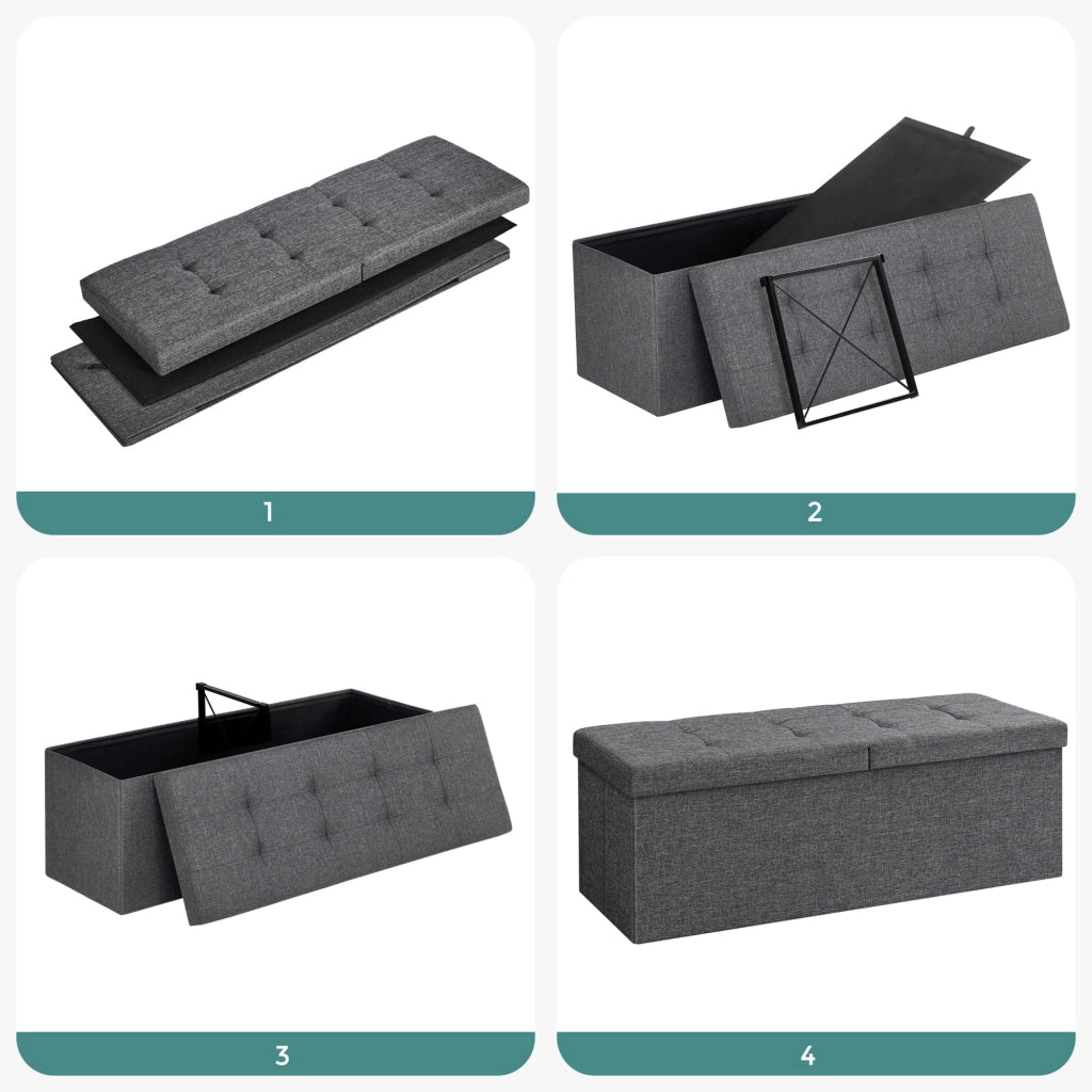 Pouf contenitore Valora PUFA in tessuto MDF grigio scuro salvaspazio