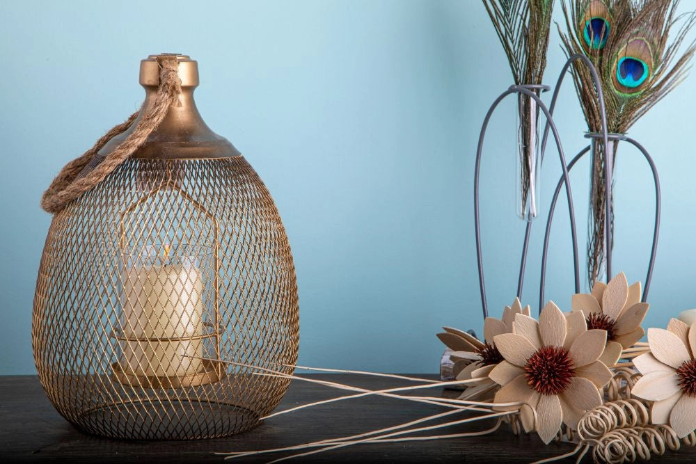 Lampada Lanterna Decorativa 29,5 cm in Metallo e Vetro Oro