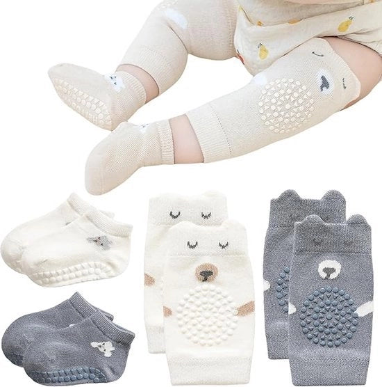 2 set di protezioni ginocchiali per bambini e 2 set di calzettoni antiscivolo, ausilio di salita con gommini, guanciali di salita, protezioni ginocchiali per bambini da 0 a 12 mesi