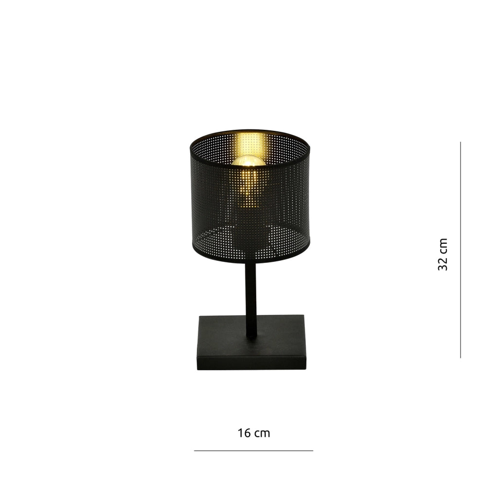 Lampada Da Tavolo Industrial 1 Luce Cigno In Acciaio Nero E Paralume A Cilindro