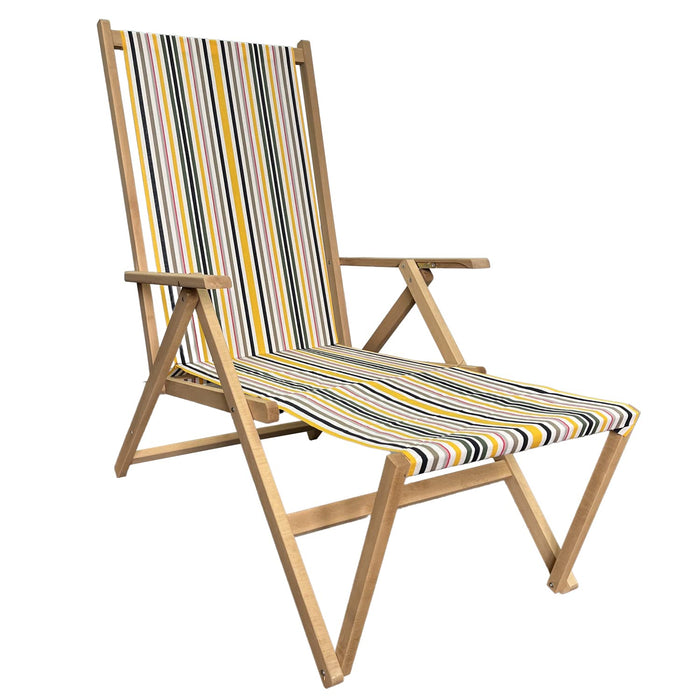 Sedia a Sdraio Relax in Legno Tela Reclinabile Pieghevole Richiudibile Salvaspazio Prendisole Portatile Braccioli Poggia