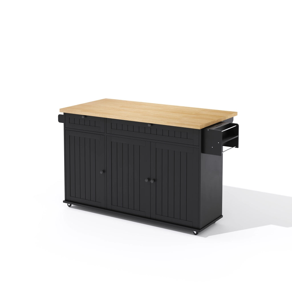 Isola da cucina con piano ribaltabile, 6 ruote frenanti, cassetti, ripiani e mobile contenitore, 137 x 89,5 x 45 cm