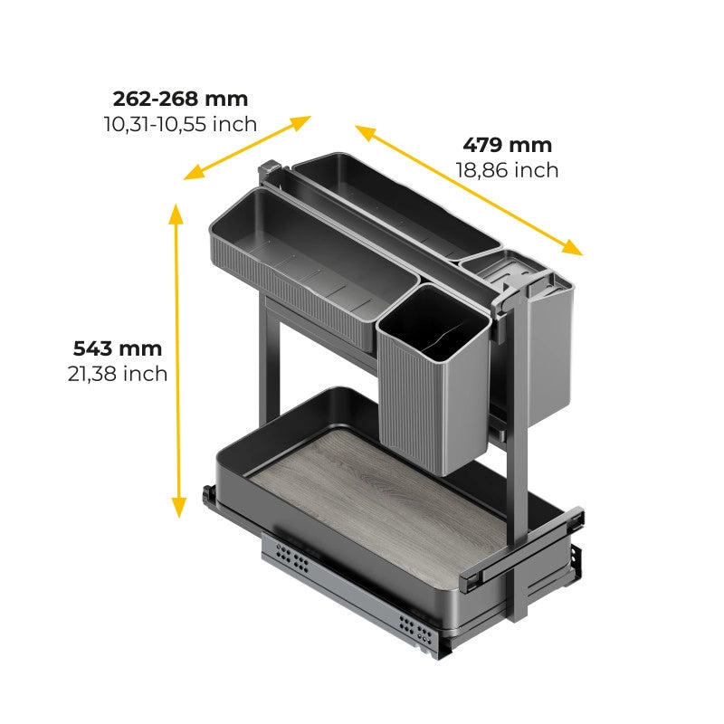 Portabottiglie laterale estraibile Harmony con chiusura soft, Modulo larghezza 200mm altezza 700mm, Acciaio e Legno, G..