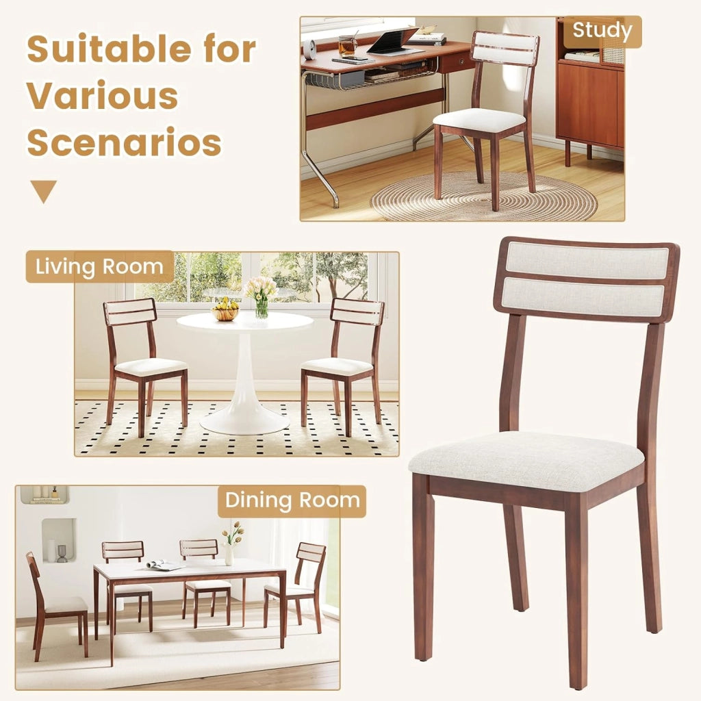 Set di 2 sedie da pranzo, sedie da cucina con seduta tappezzata, schienale alto, gambe in legno di gomma, per soggiorno, portata fino a 180 kg, 45 x 51 x 89 cm (Nogal)
