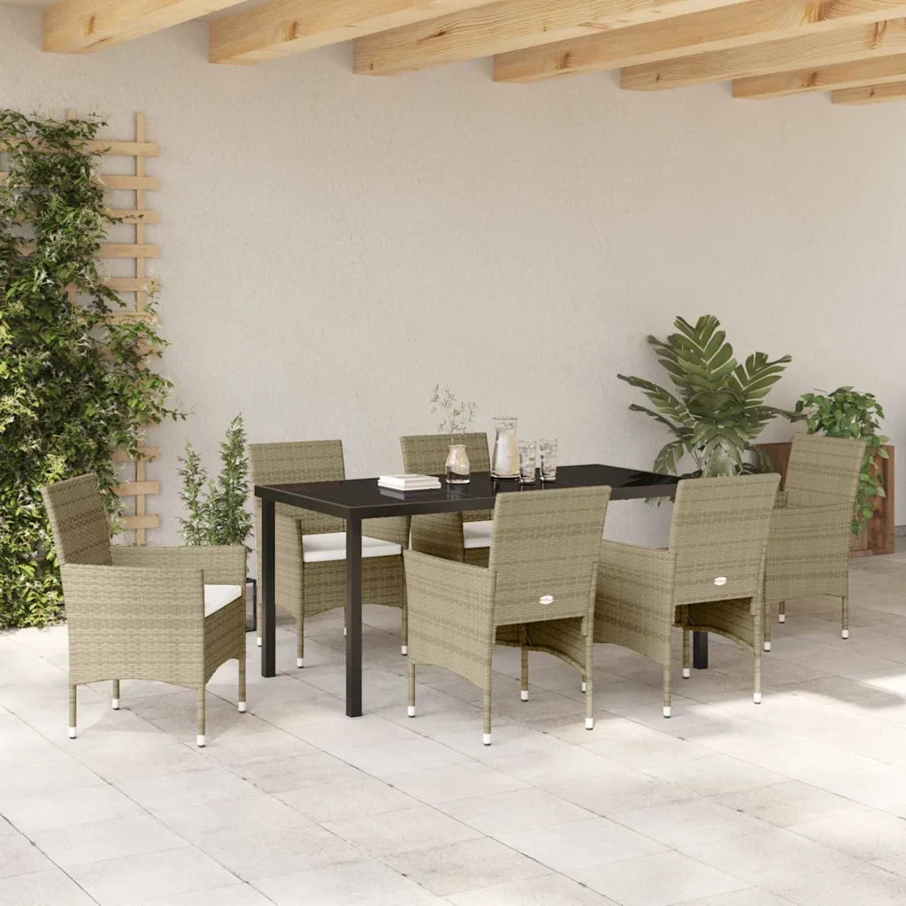 Set da Pranzo per Giardino con cuscino 7 pcs Beige polyrattan 3379741