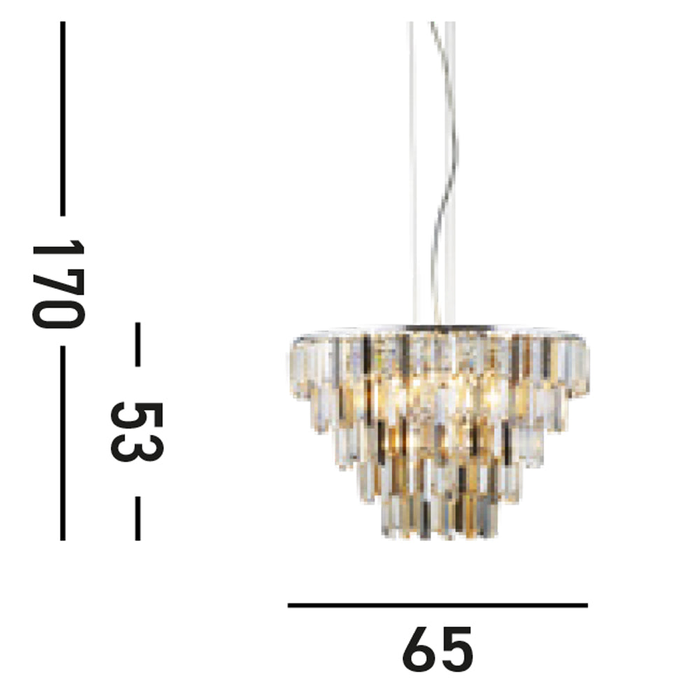 Lampadario Classico Clarissa Acciaio Cromo Vetro Ambra 9 Luci E14