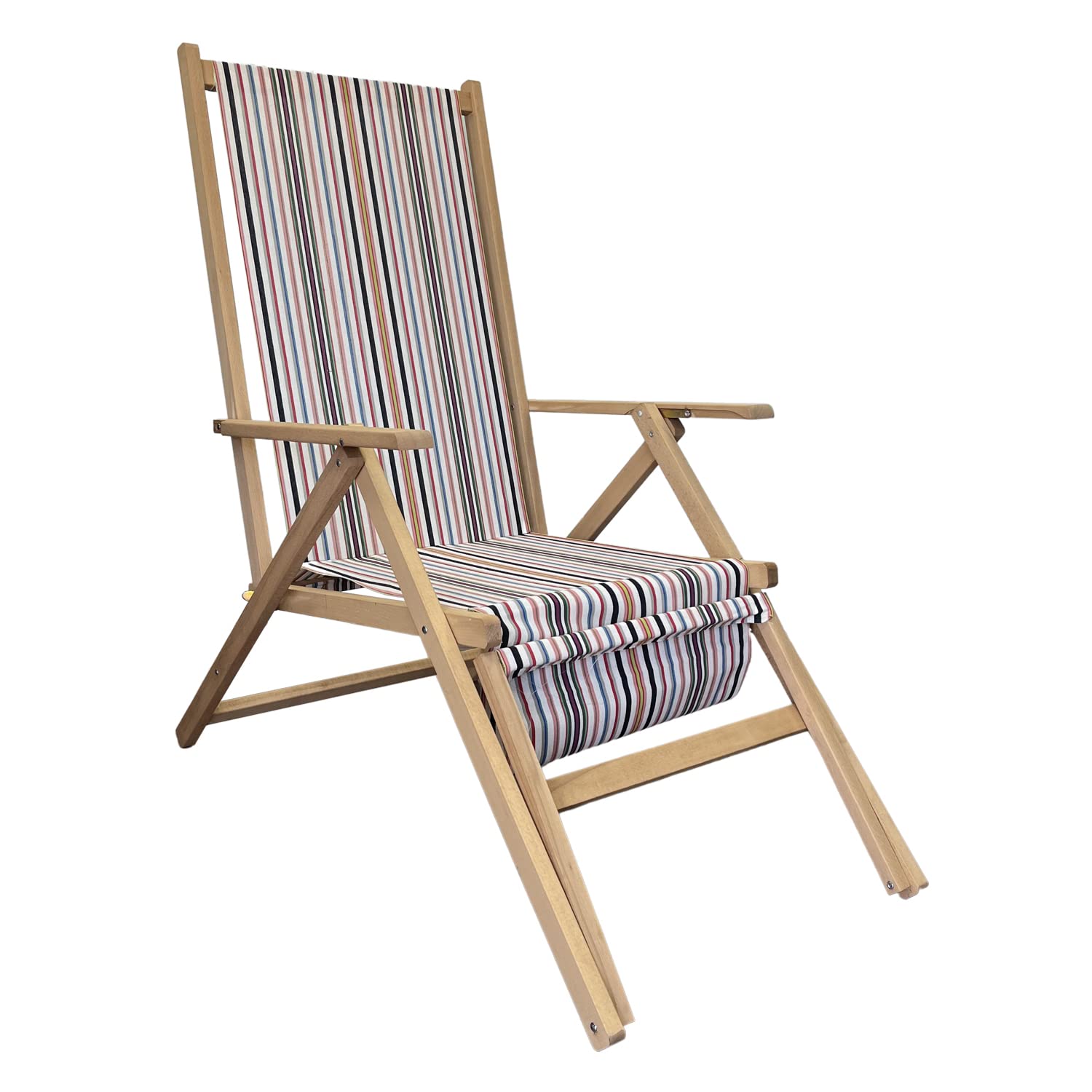 Sedia a Sdraio Relax in Legno Tela Reclinabile Pieghevole Richiudibile Salvaspazio Prendisole Portatile Braccioli Poggia