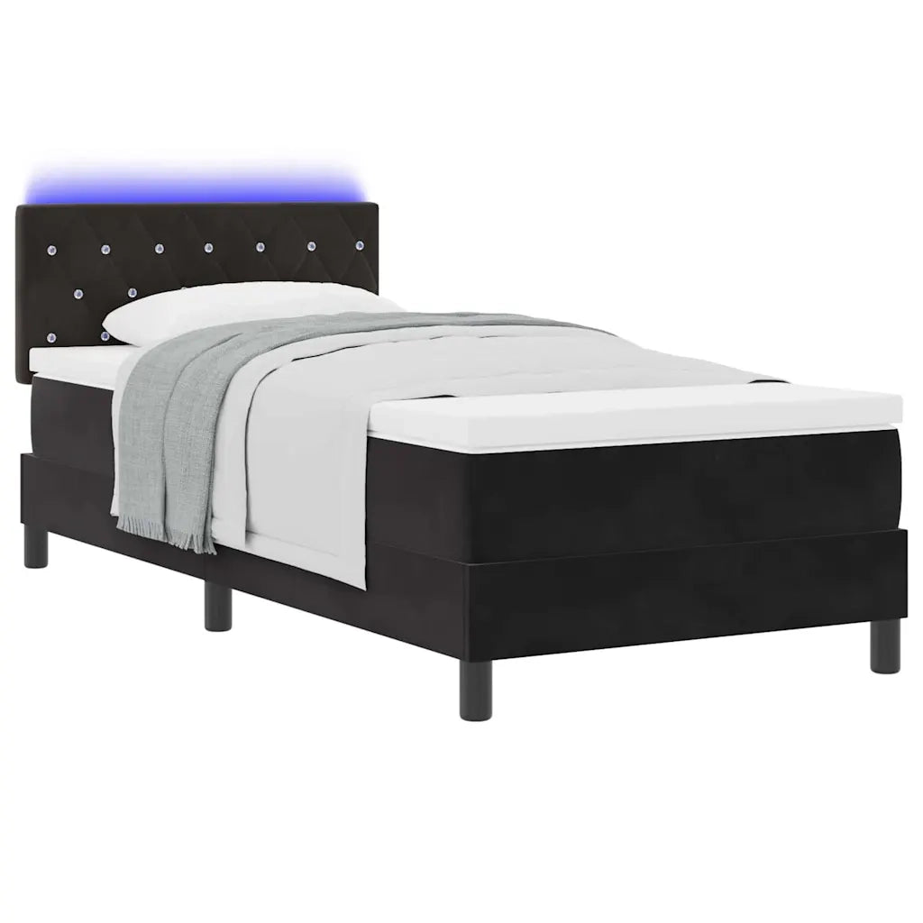 Letto singolo | Letto per adulti | Letto a Sorgente LED con materasso Nero 90 x 190 cm Velluto
