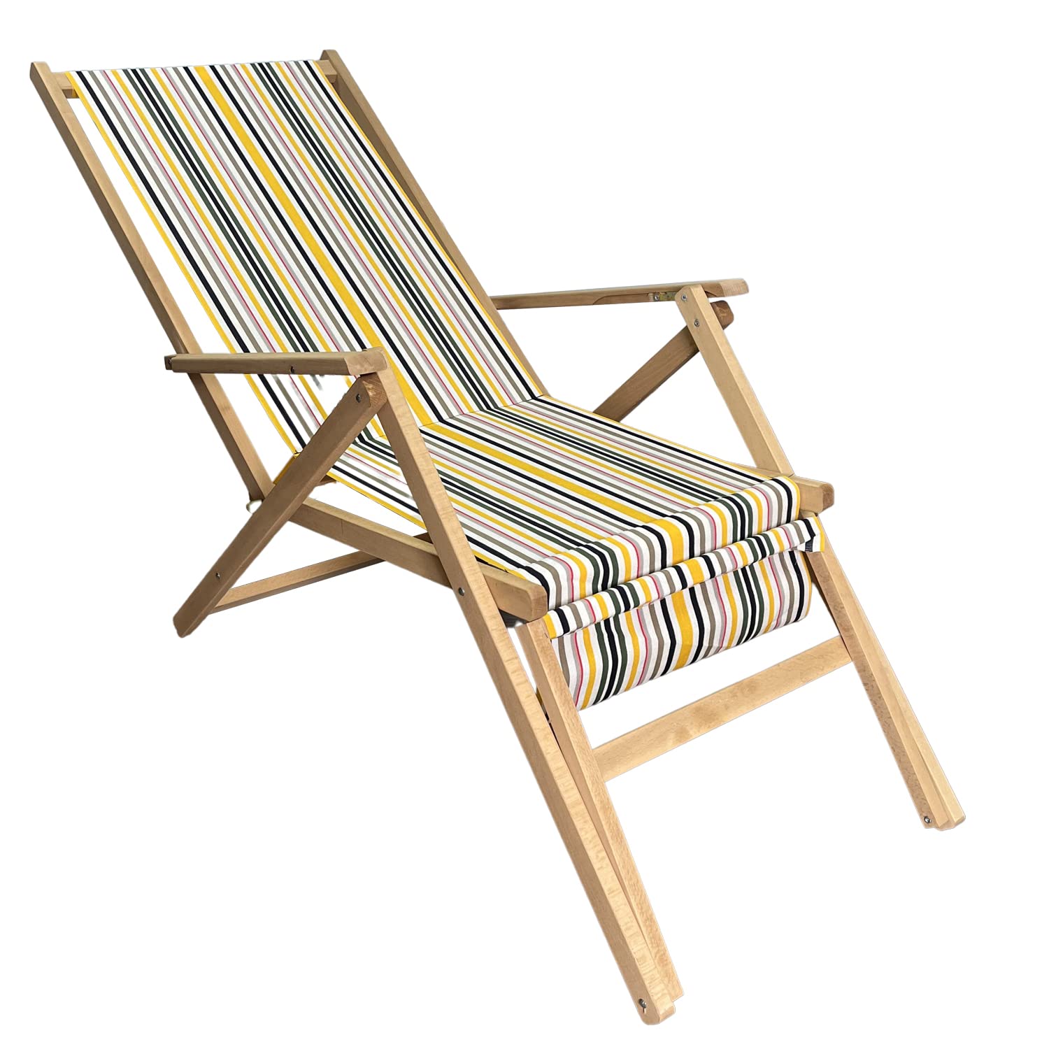 Sedia a Sdraio Relax in Legno Tela Reclinabile Pieghevole Richiudibile Salvaspazio Prendisole Portatile Braccioli Poggia