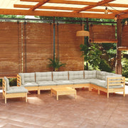 Set Divani da Giardino 9 pz con Cuscini Crema Massello di Pino 3096737