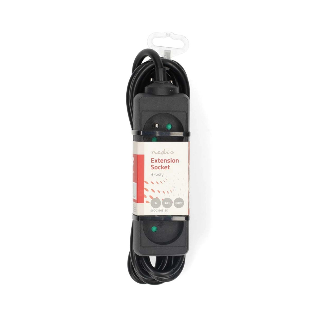 Prolunga 3 vie 3680W 16A Pin di terra 3m Tipo E Francia Nero Nedis