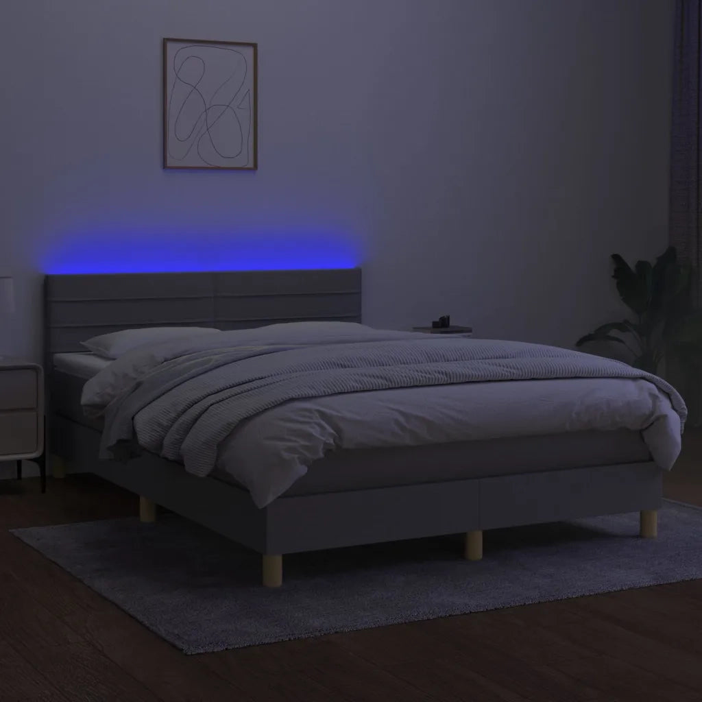 Letto a Molle Materasso e LED Grigio Chiaro 140x200 cm Tessuto 3133797